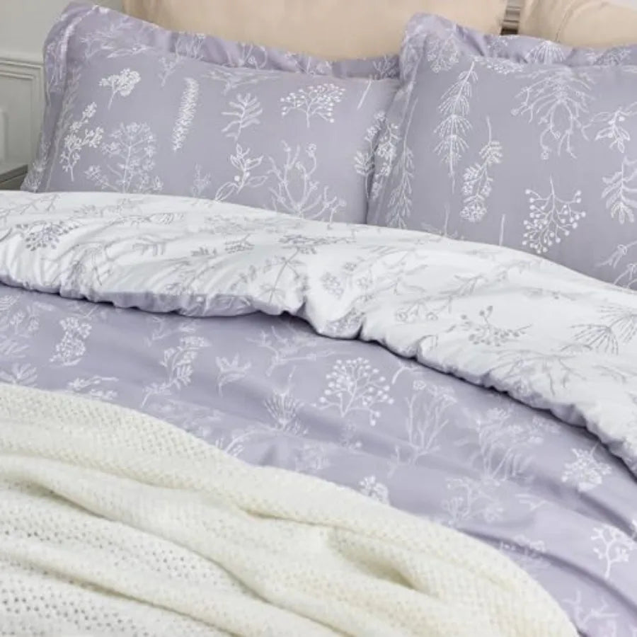 Lavender Floral Comforter Set 3 Piece Duvet Cover and Shams