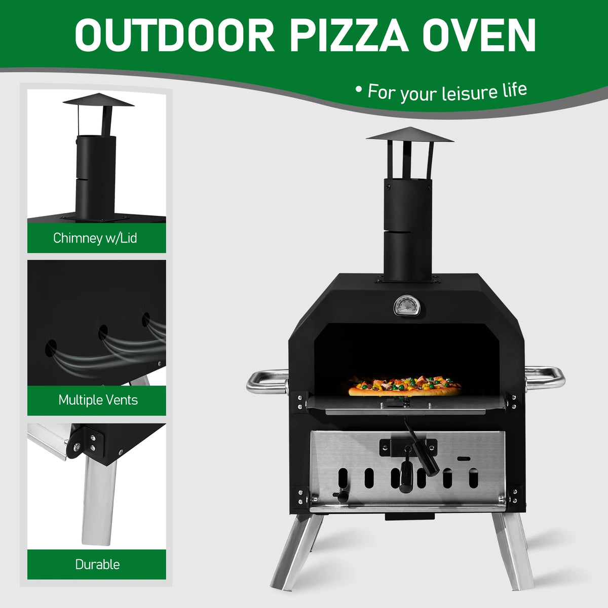 Wood Fired Pizza Oven with Stone and Removable Cooking Rack