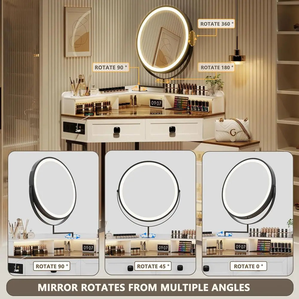 Modern Vanity Desk With Lighting And Charging Station For Makeup