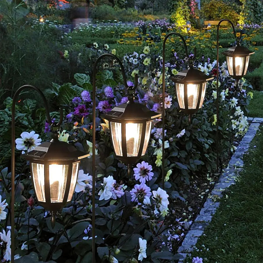 Solar Hanging Lights Outdoor 4 Pack Lanterns With Shepherd Hooks
