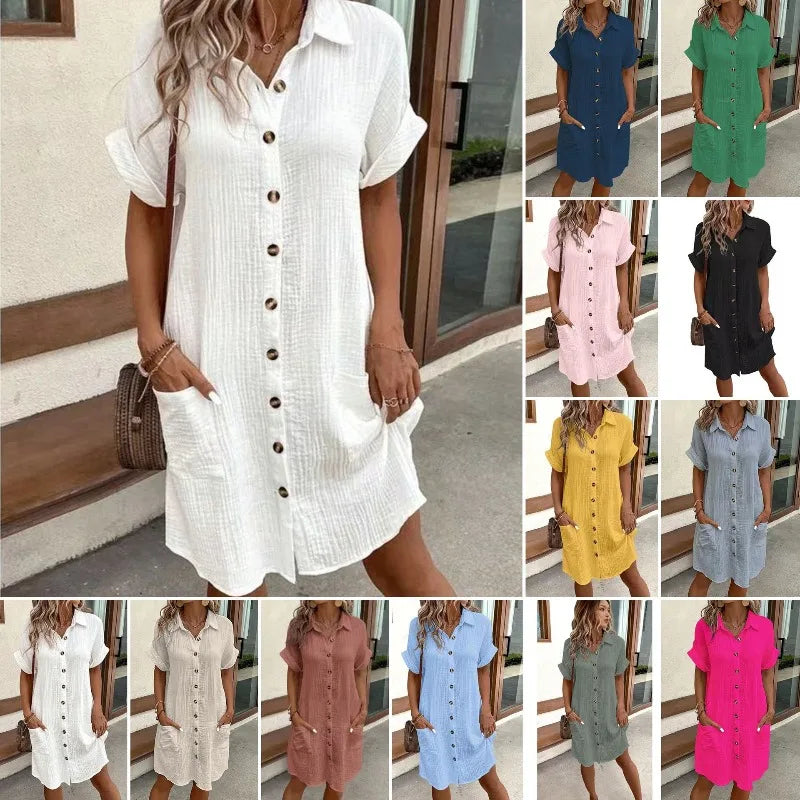 Hallolilla Women Casual Loose Short Sleeve Fashion Stylish Dress