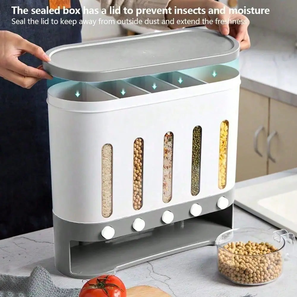 Dry Food Dispenser Container With Five Compartments Rice Storage