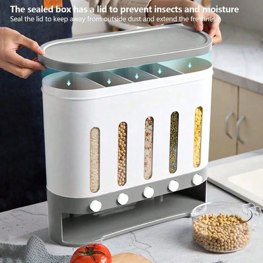 Dry Food Dispenser Container With Five Compartments Rice Storage