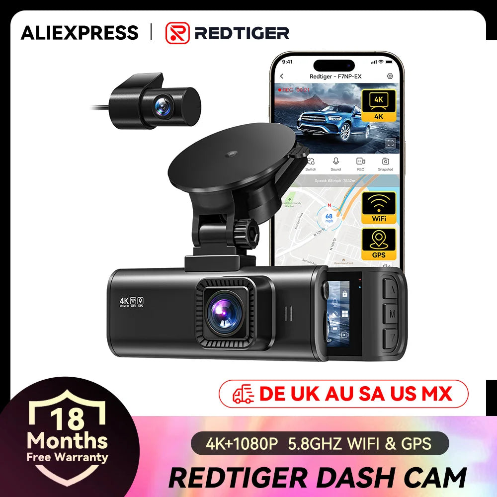 Redtiger F7NP-EX 4K Dash Cam With Built In Wifi And GPS