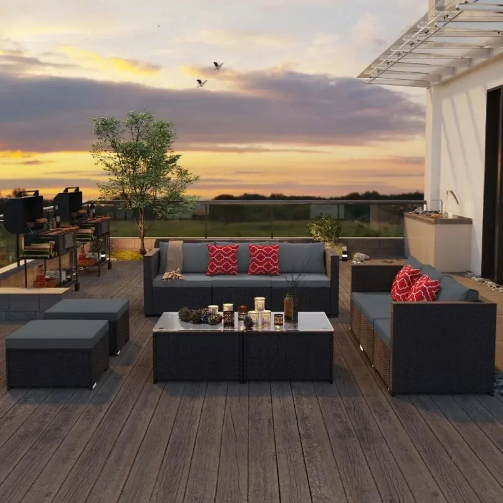 Outdoor Garden Furniture Set All Weather Wicker Patio Sofa