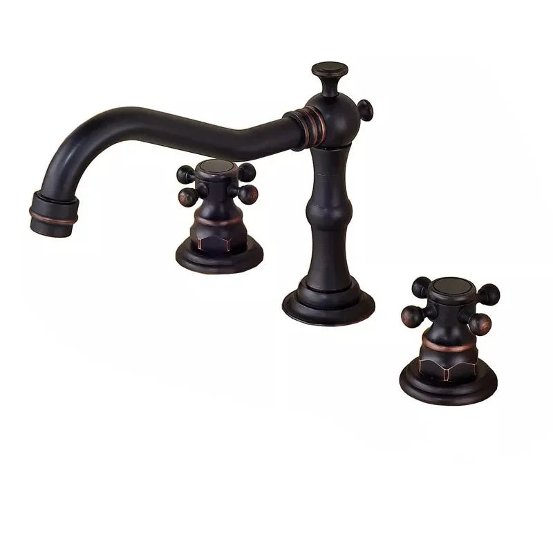 Saeuwtowy Antique Brass Bathroom Faucet Three Hole Deck Mount