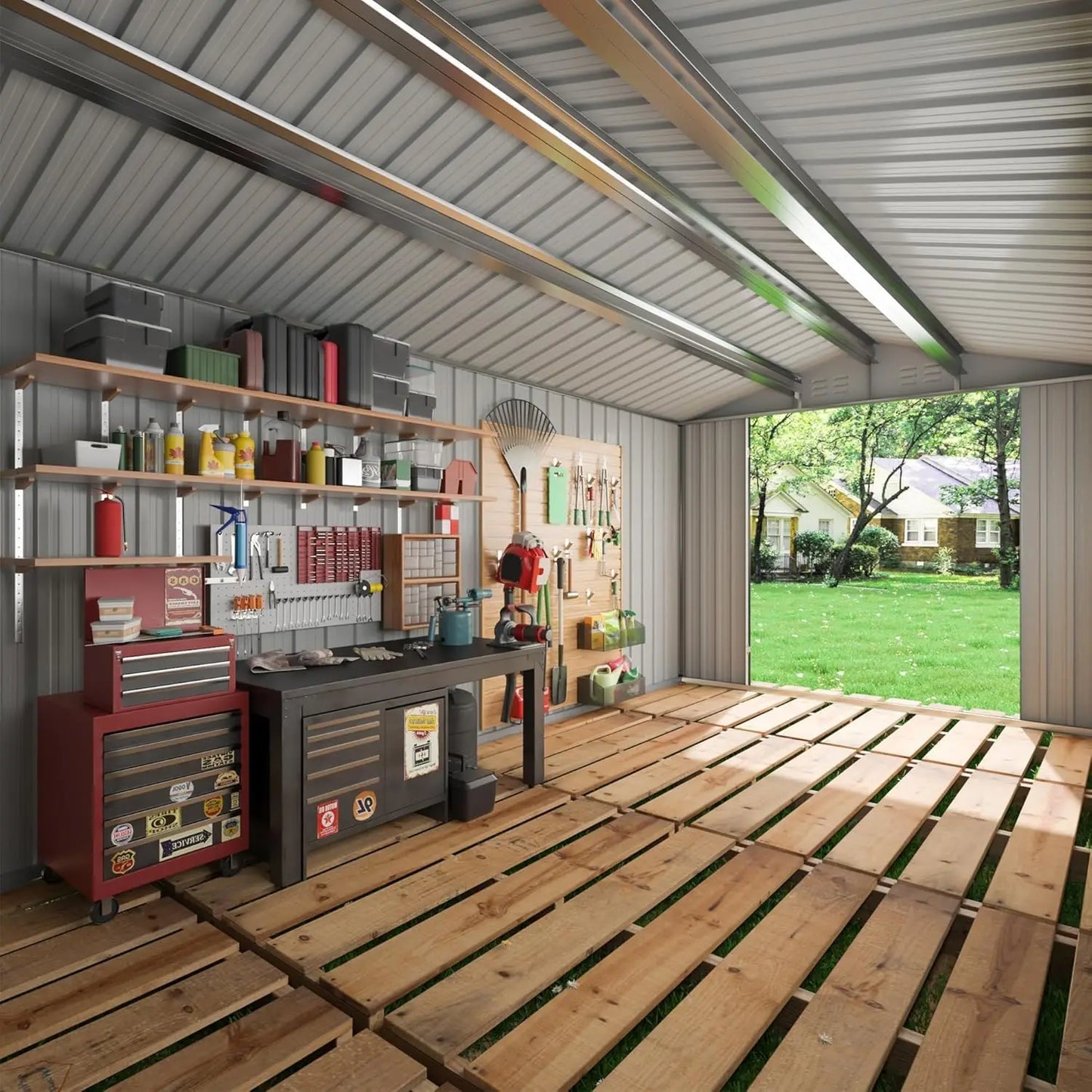 Outdoor Metal Storage Shed With Lockable Doors And Upgraded Frame