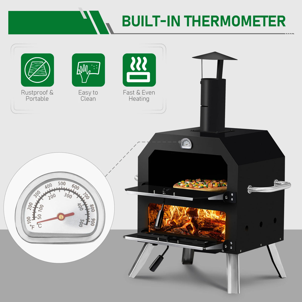 Wood Fired Pizza Oven with Stone and Removable Cooking Rack
