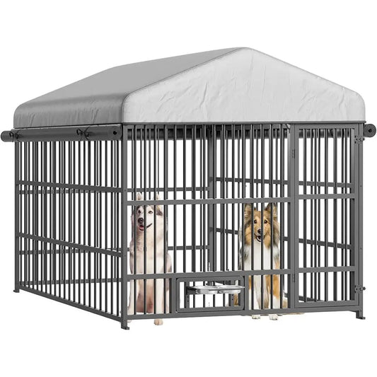 Outdoor Dog Kennel With Cover Waterproof Roof And Rotating Bowls