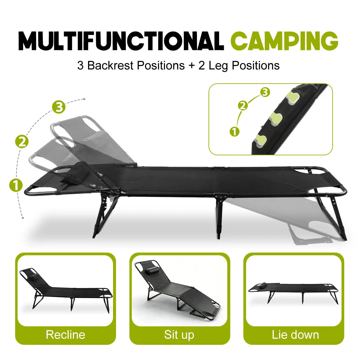 Adjustable Folding Reclining Outdoor Lounge Chair With Removable Cushion