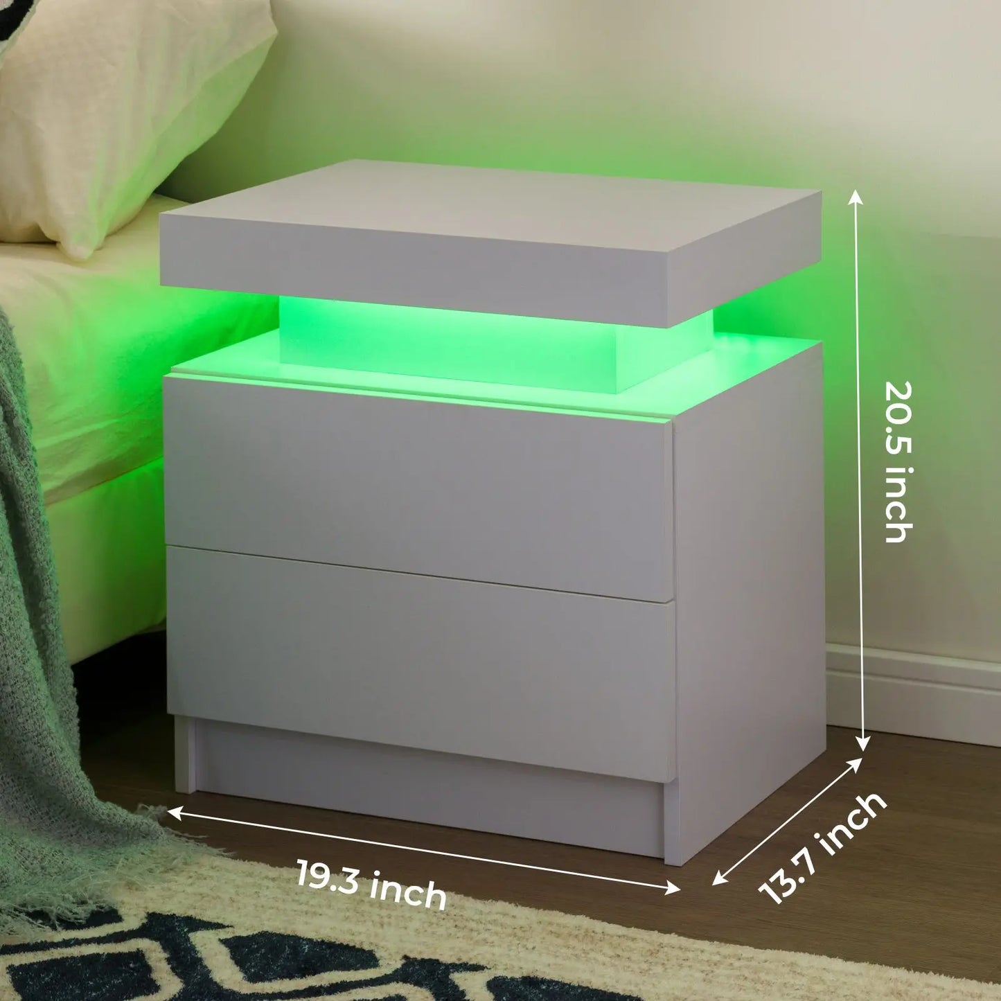 Cubehom LED Nightstand Set Of 2 With Drawers Bedside Table