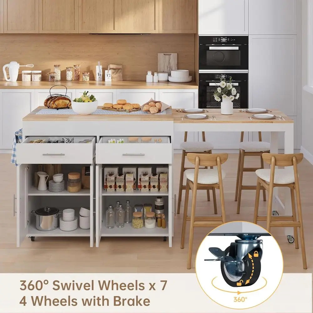 Rolling Kitchen Island With Extendable Table And Storage