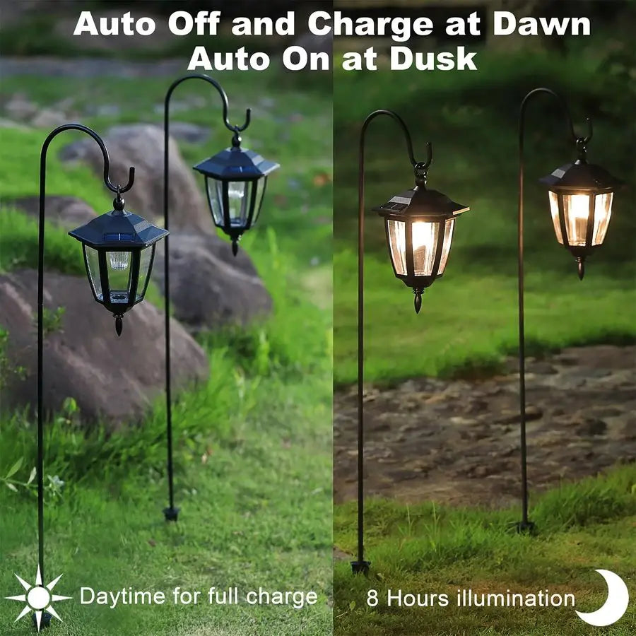 Solar Hanging Lights Outdoor 4 Pack Lanterns With Shepherd Hooks