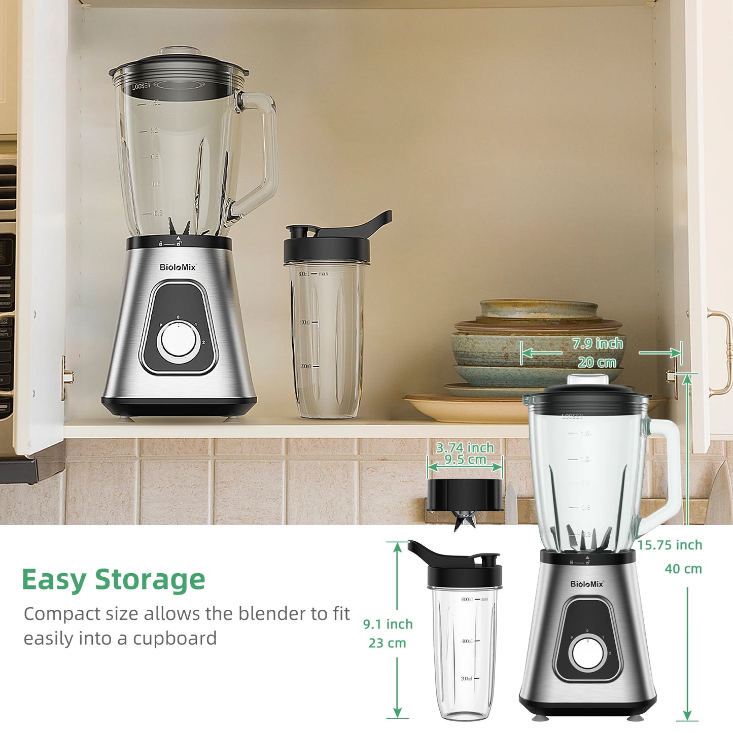 Biolomix 1300W Smoothie Blender With Glass Jar For Frozen Drinks
