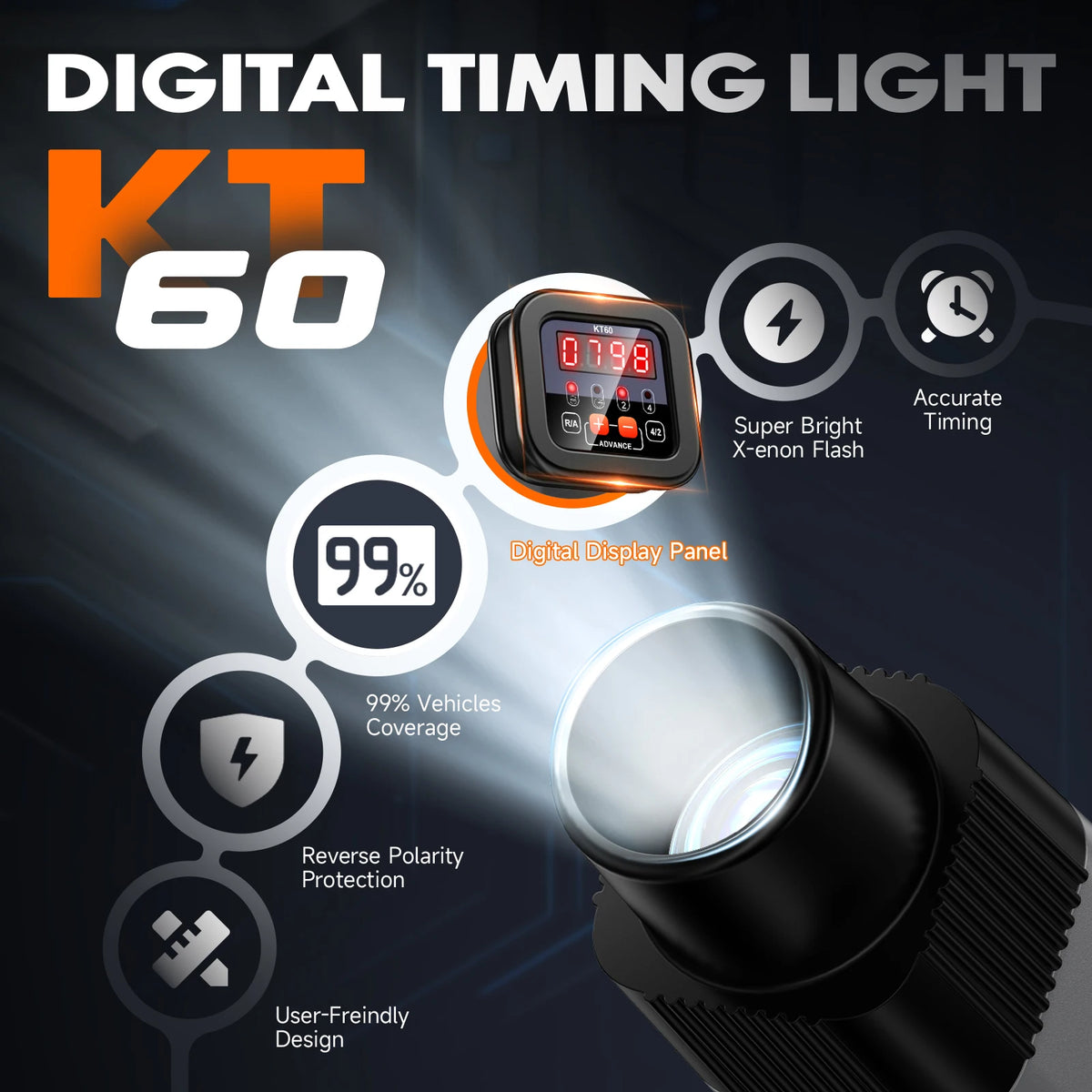 KZYEE KT60 Digital Timing Light With Integrated Tachometer For Vehicles
