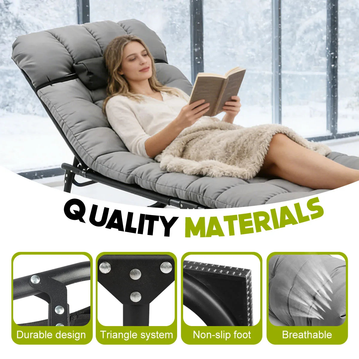 Adjustable Folding Reclining Outdoor Lounge Chair With Removable Cushion