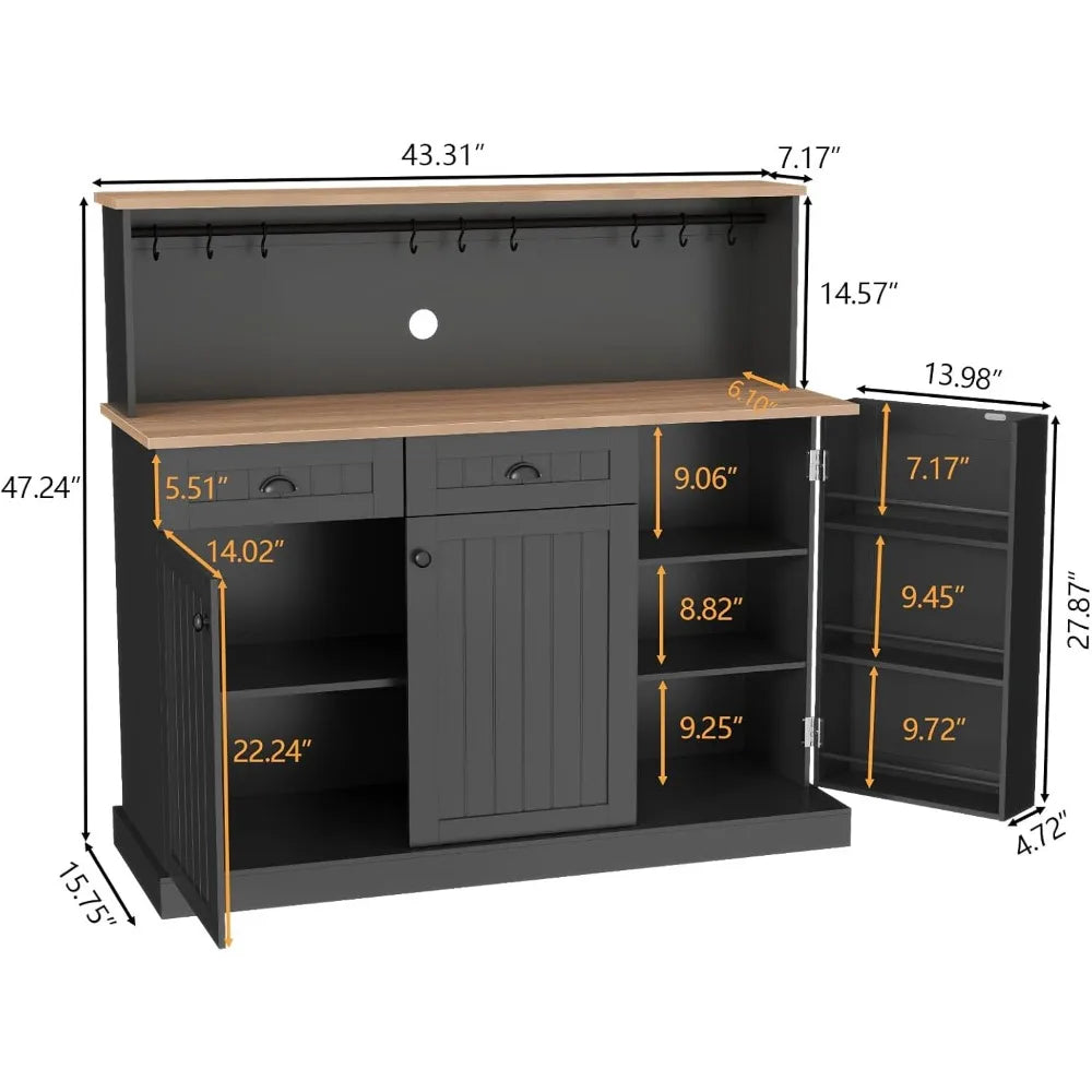 Sideboard Buffet Cabinet With Drawers Adjustable Shelves Farmhouse Kitchen Pantry