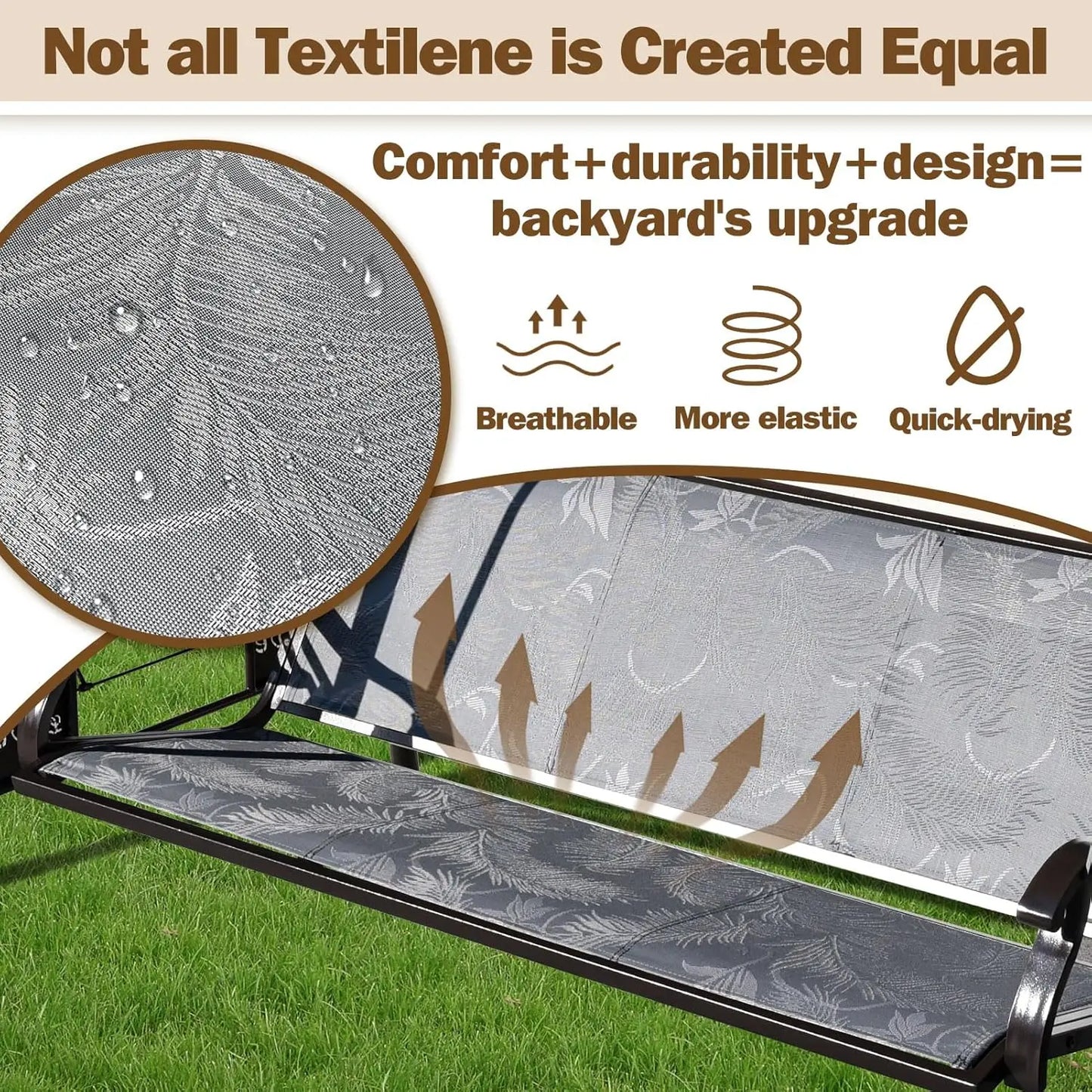 Outdoor 3-Seat Patio Swing Chair With Adjustable Cup Holders