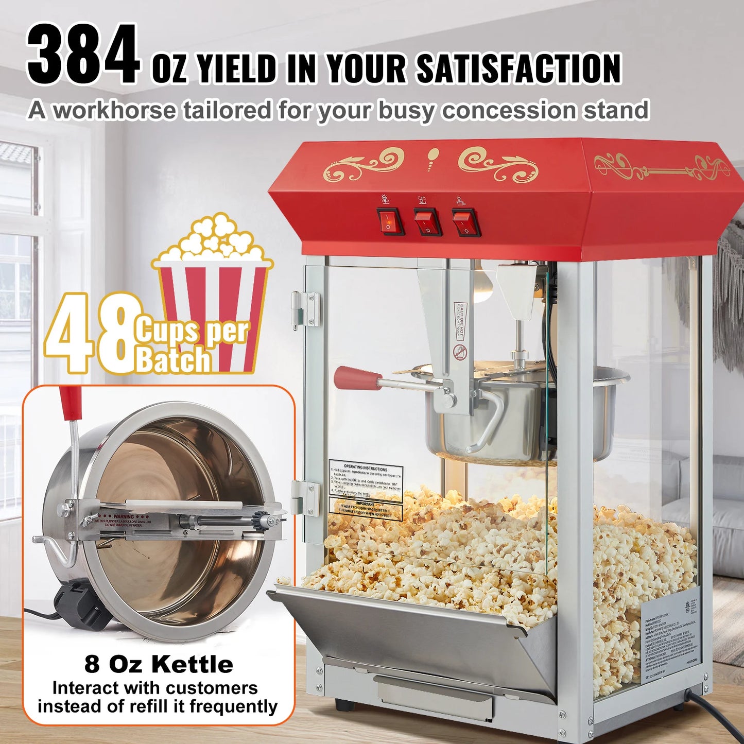 SucceBuy Electric Popcorn Maker Commercial Popper Machine Stainless Steel