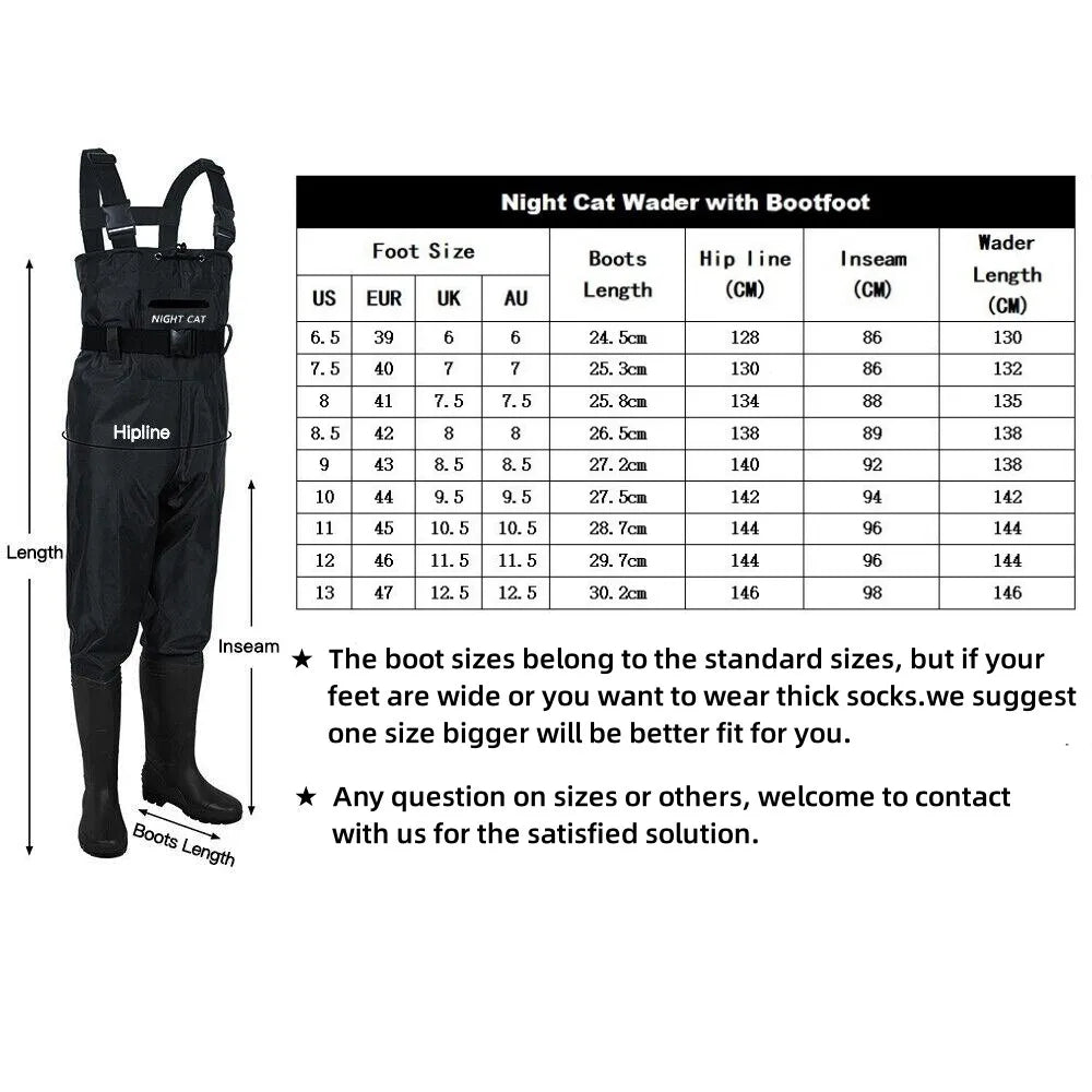 Night Cat Waterproof Fishing Waders With Bootfoot And Belt