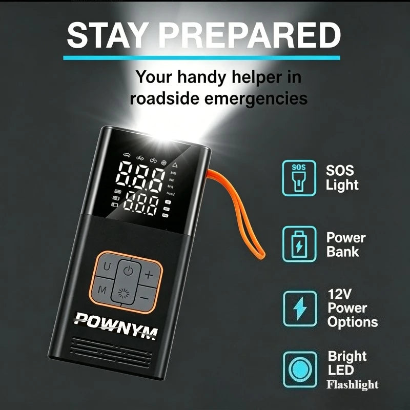 POWNYM Cordless Portable Tire Inflator Wireless Air Pump LED Light