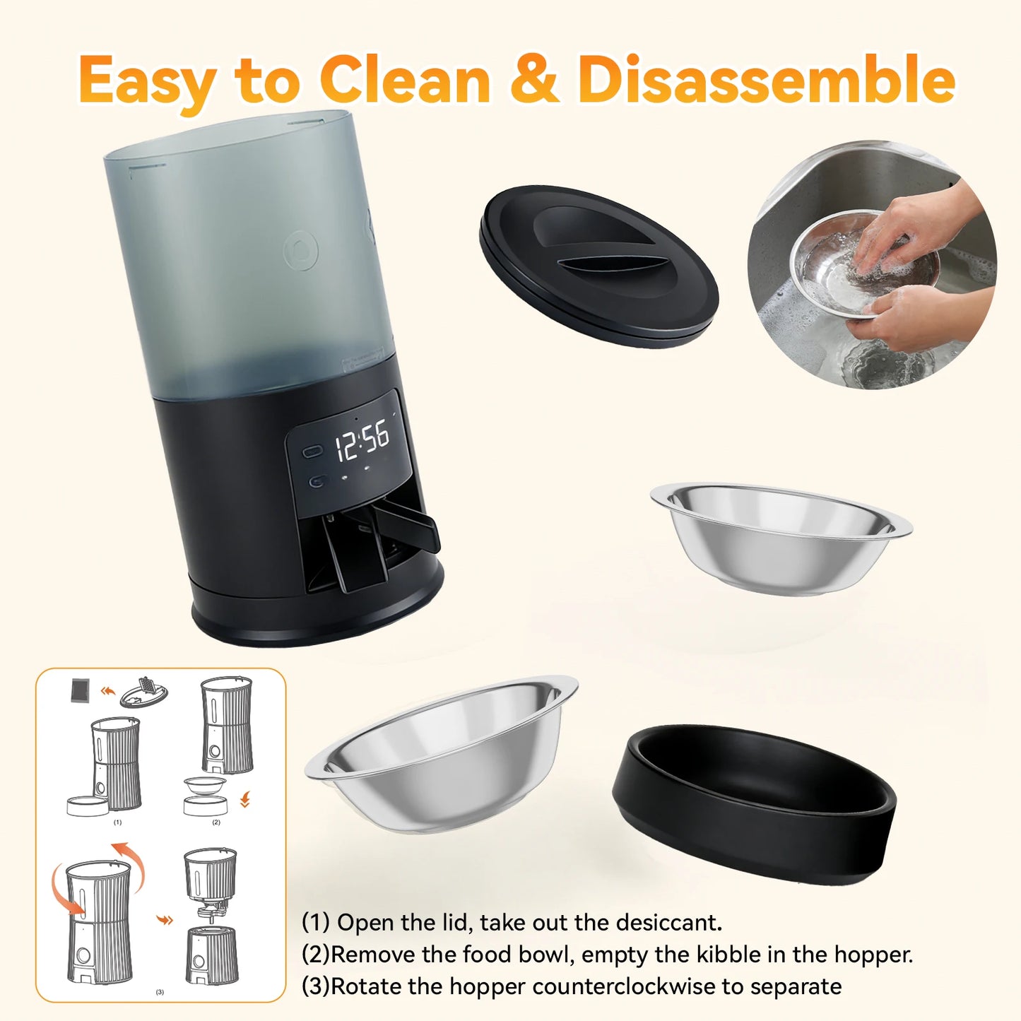 Automatic Cat Feeder With Timed Dispenser Stainless Bowls Dual Power Supply