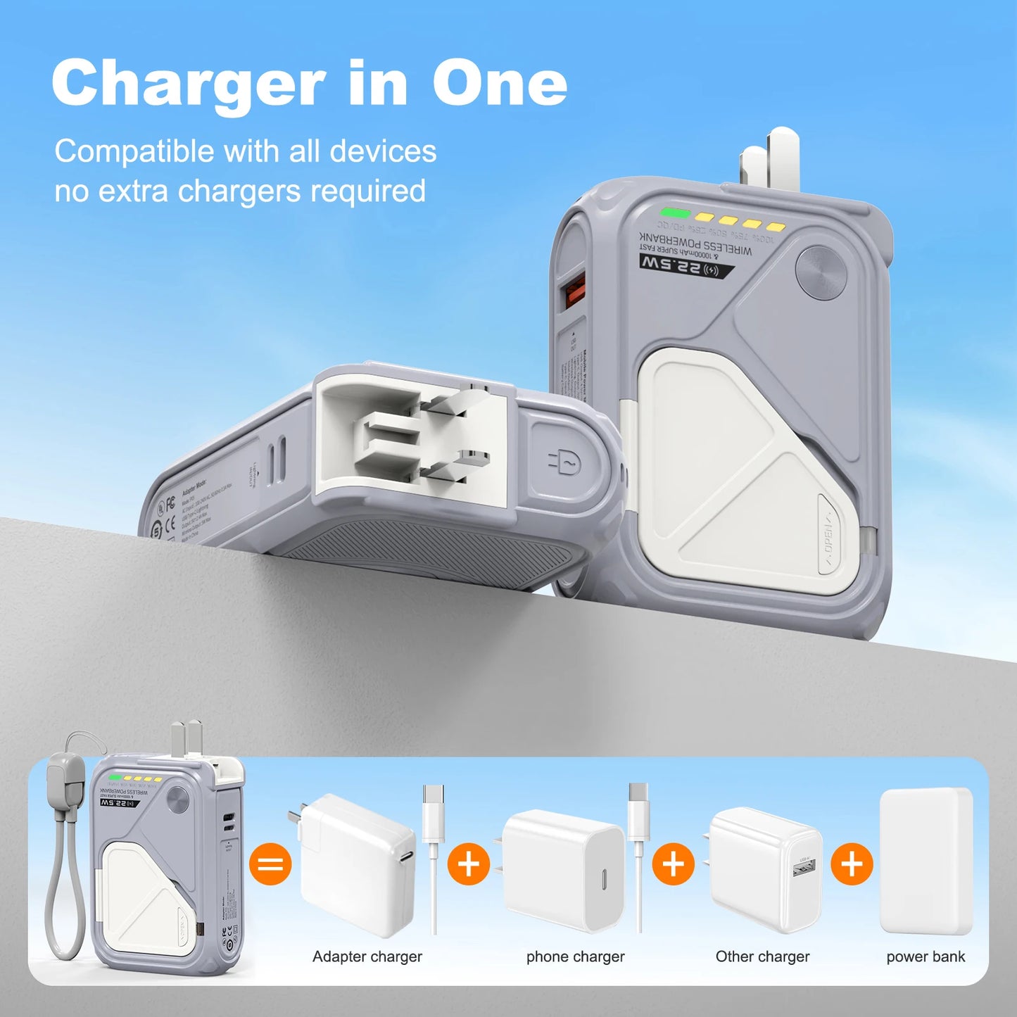 Prunus 22.5W Magnetic Wireless Power Bank 10000mAh USB C