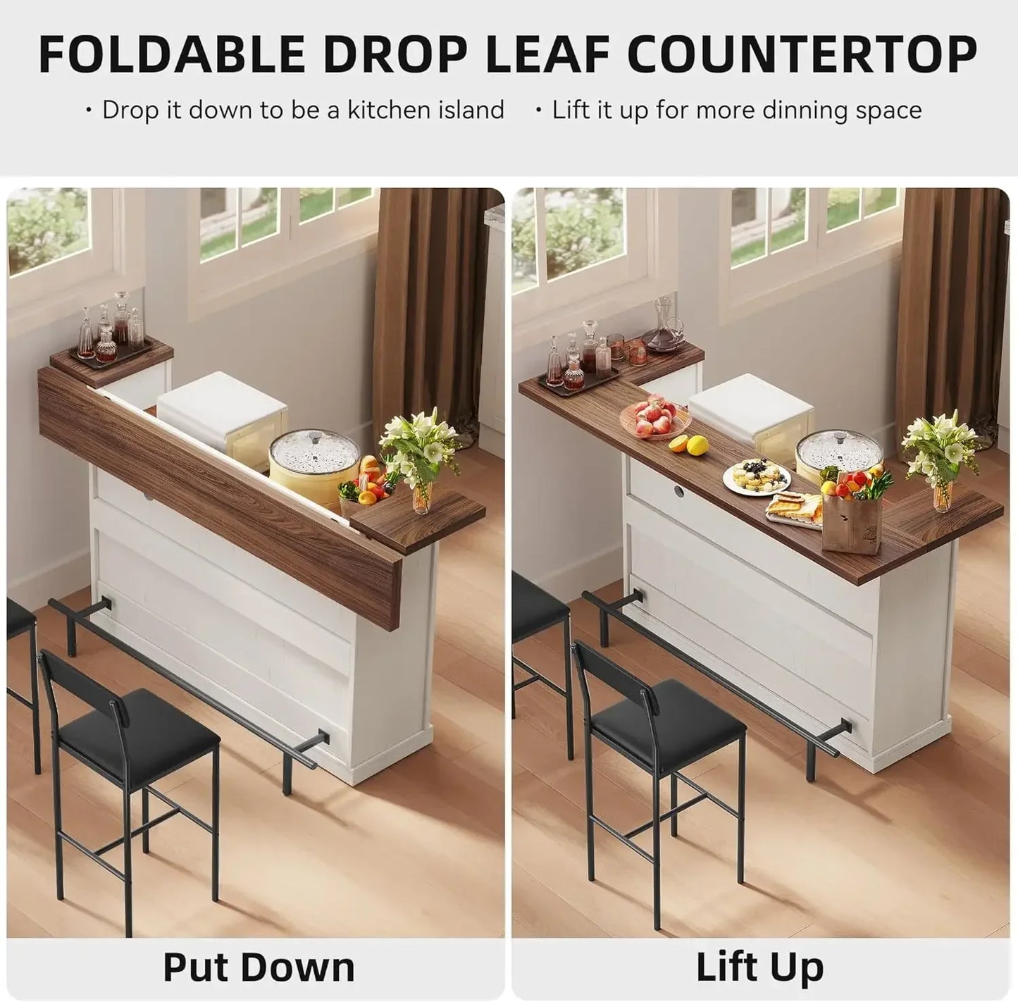 Modern Essential Bar Table With Stools And Storage Island