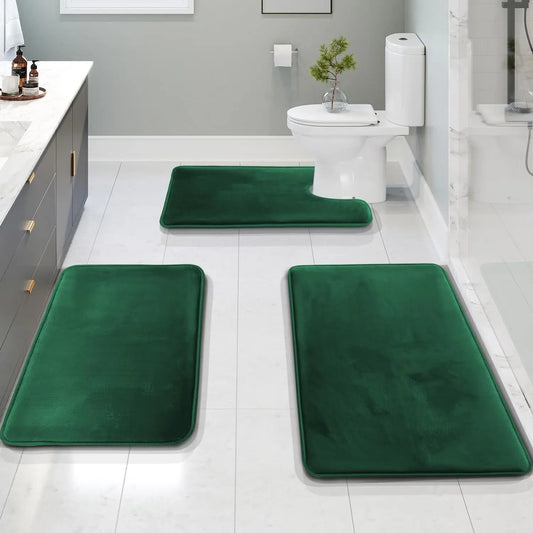 Velvet Memory Foam Bath Rug Set with Non Slip Backing