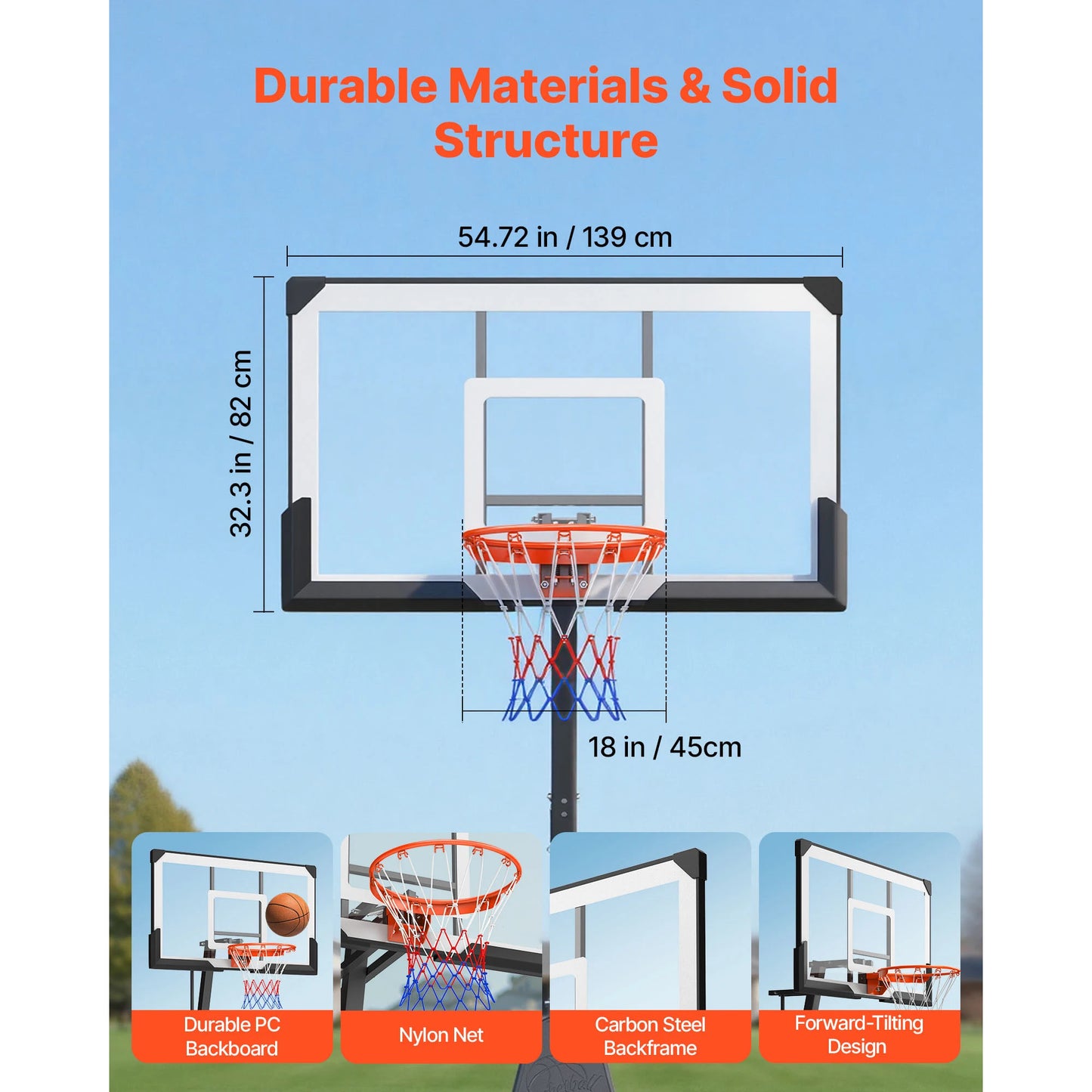 SucceBuy Portable Basketball Stand With Adjustable Height Backboard