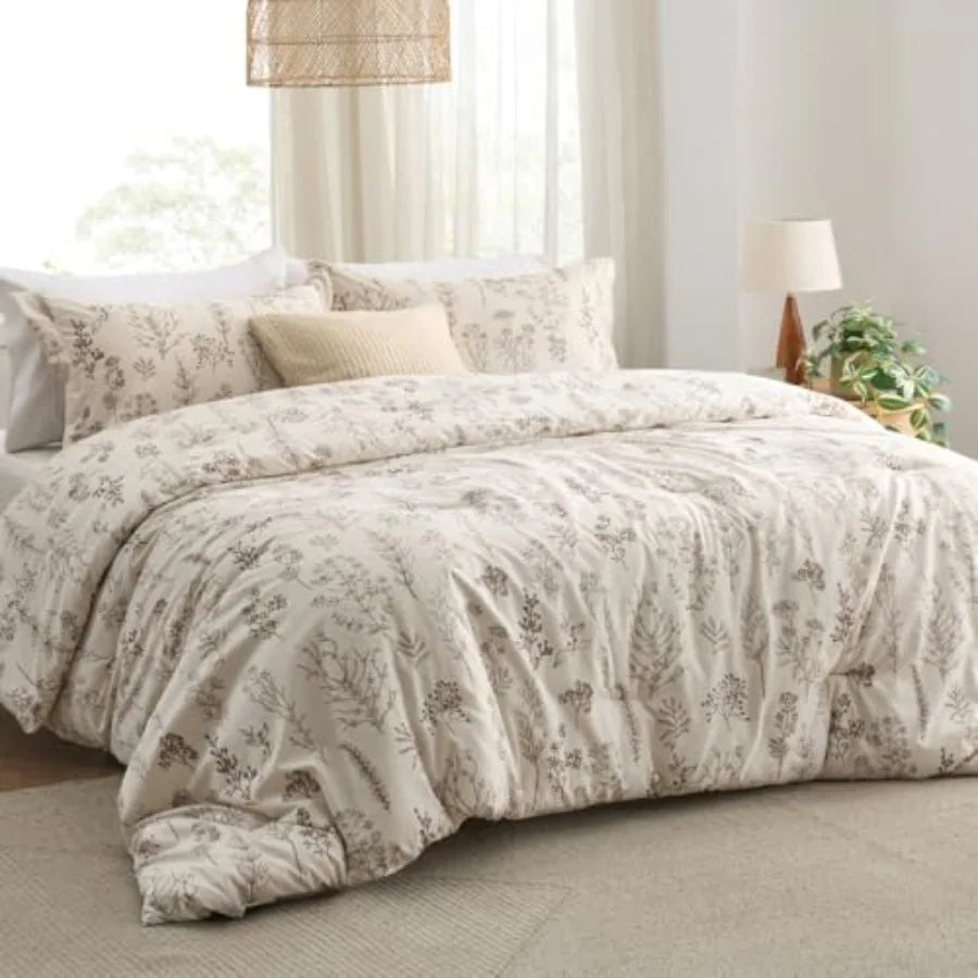 Floral Comforter Set 3 Piece Bedding With Reversible Pillow Shams
