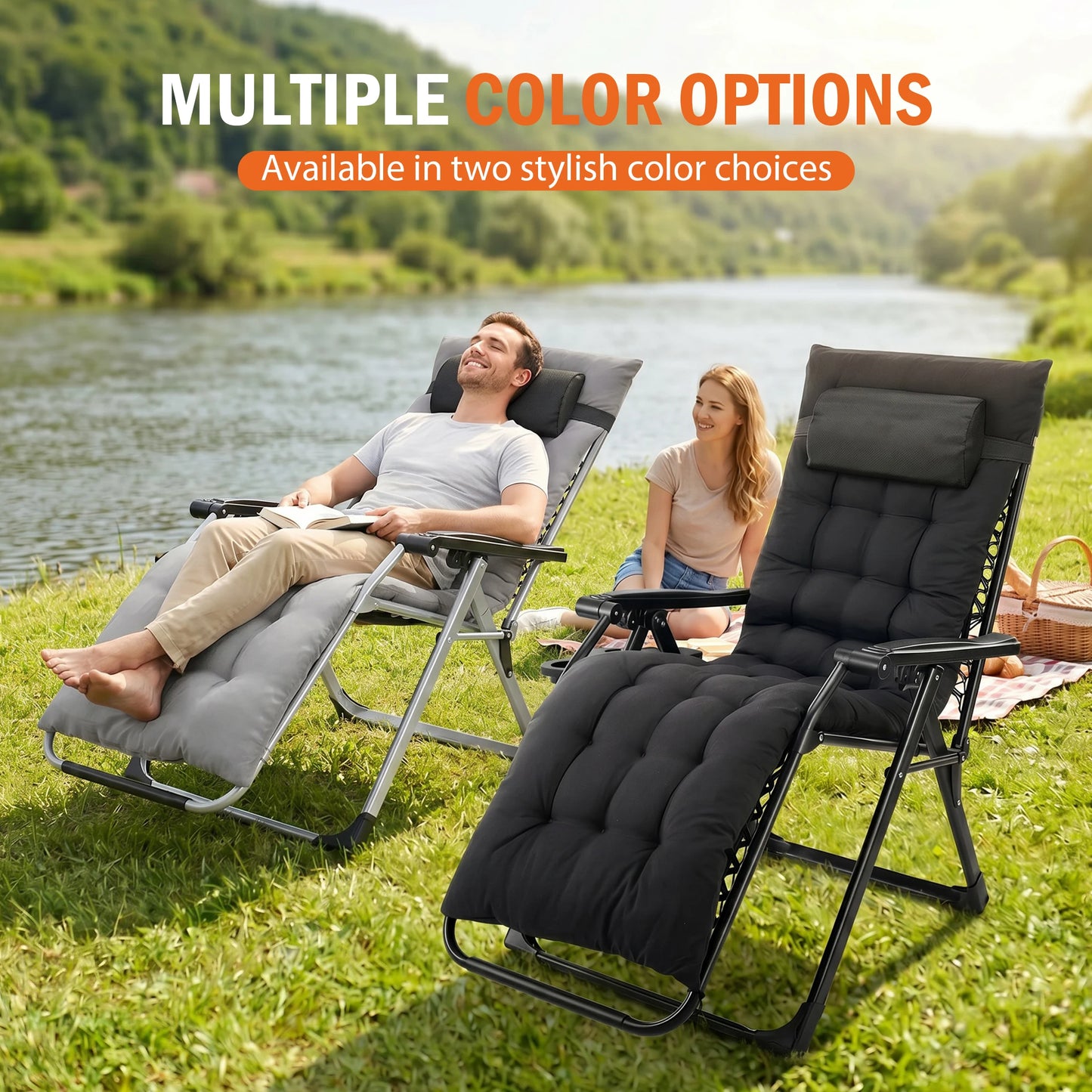 JHK Zero Gravity Reclining Camping Lounge Chair With Tray