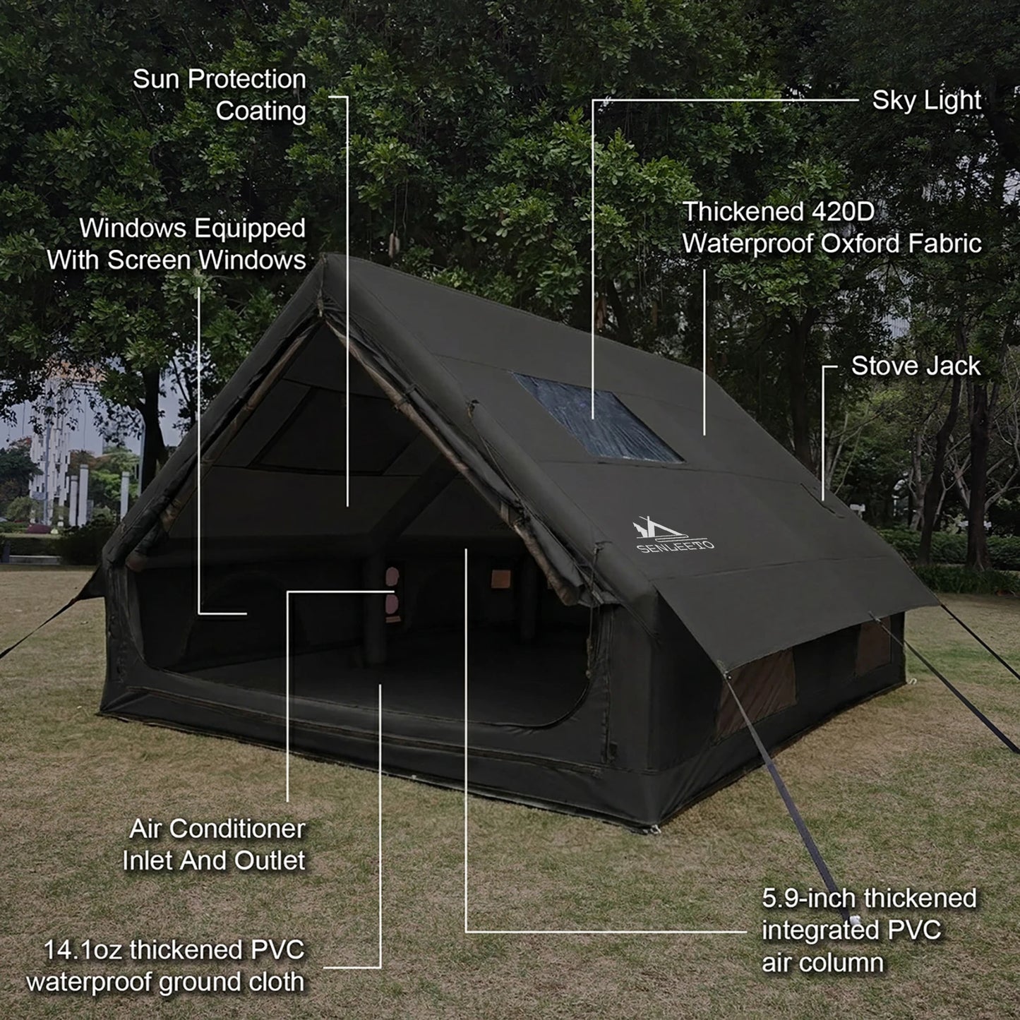 Senleeto Inflatable Family Camping Tent With Rainfly And Stove Jack