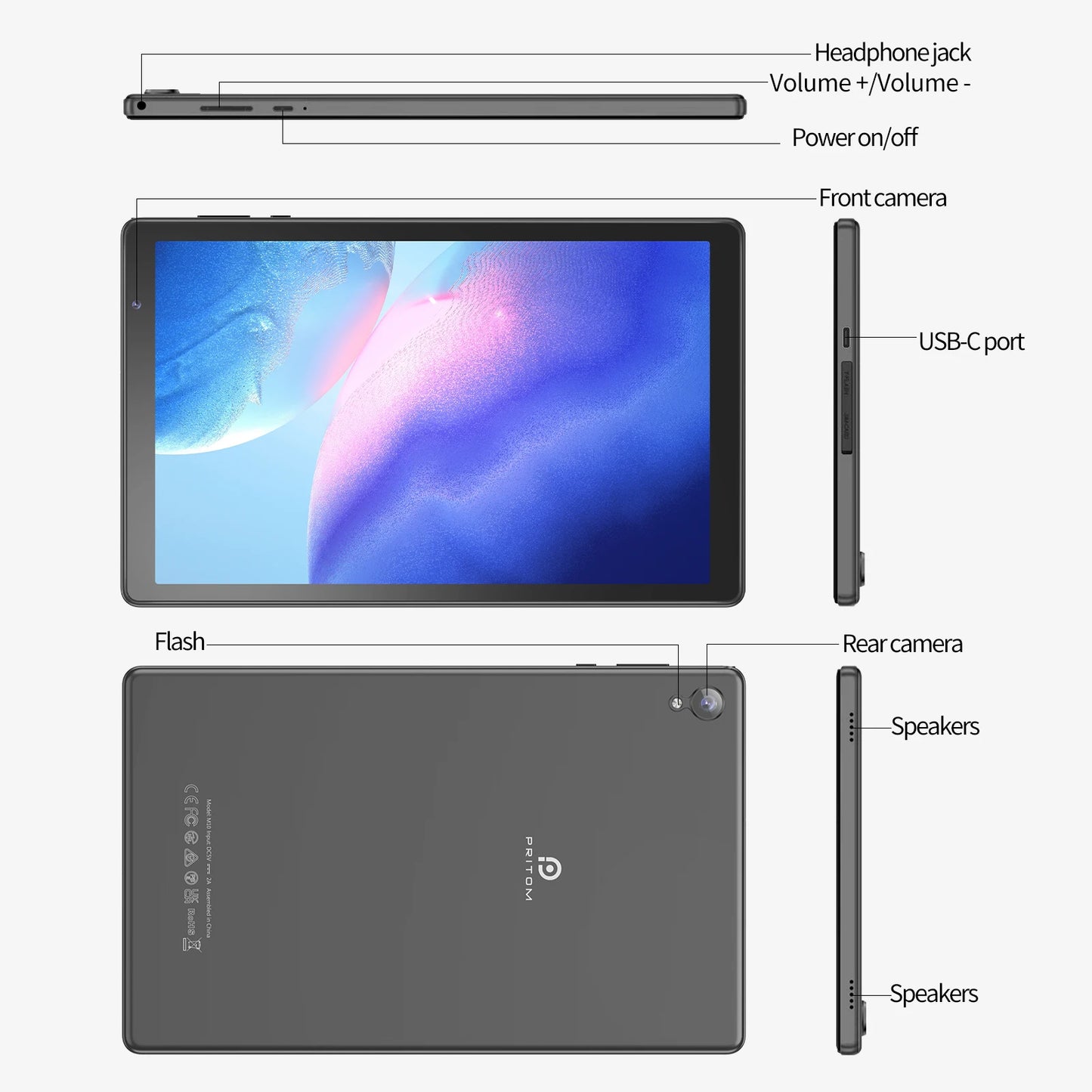PRITOM Android Tablet Quad Core 1.6GHz WiFi 6