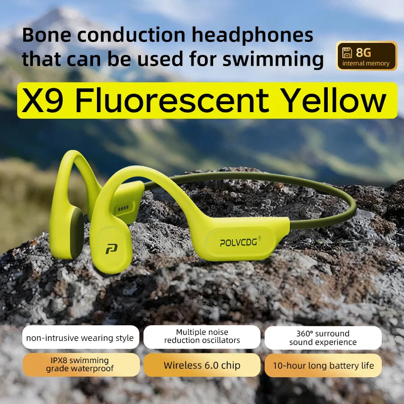 POLVCDG X9 Bone Conduction Earphones IPX8 Waterproof Open Design