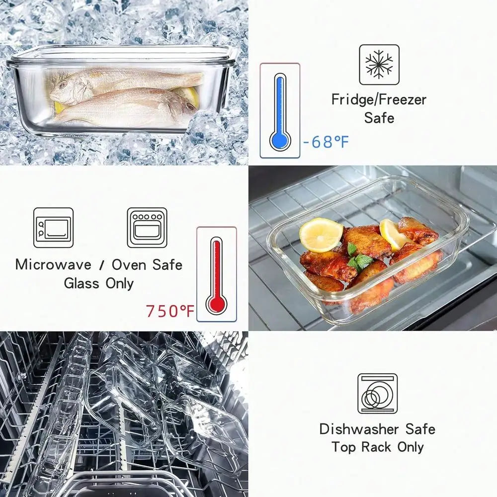 Glass Meal Prep Containers With Lids Airtight Food Storage Set