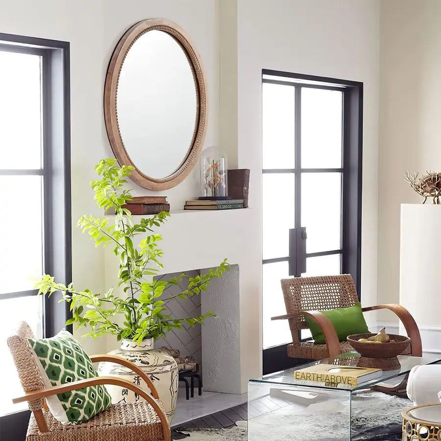 Round Wood Mirror With Rustic Farmhouse Natural Wood Frame