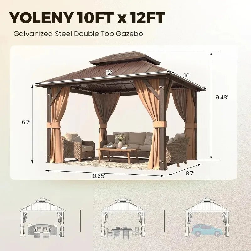 YOLENY Metal Hardtop Gazebo With Aluminum Frame And Steel Roof