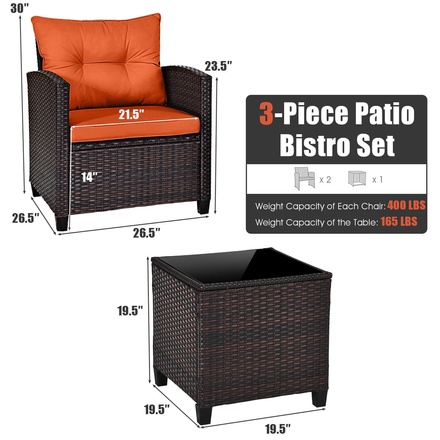 HOMASIS 3-Piece Patio Outdoor Rattan Furniture Set