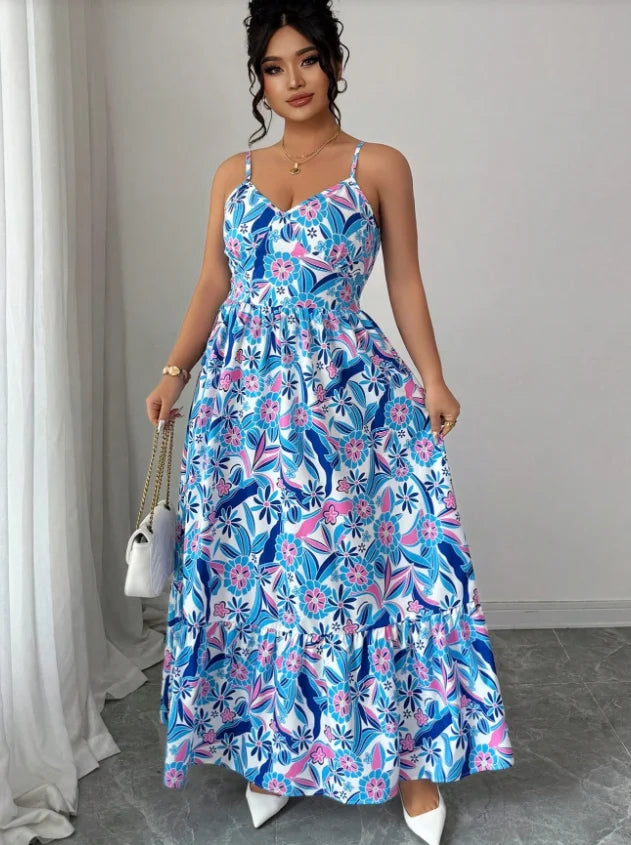 Womens Elegant Floral Camisole Dress Sleeveless Loose Fit Polyester Style