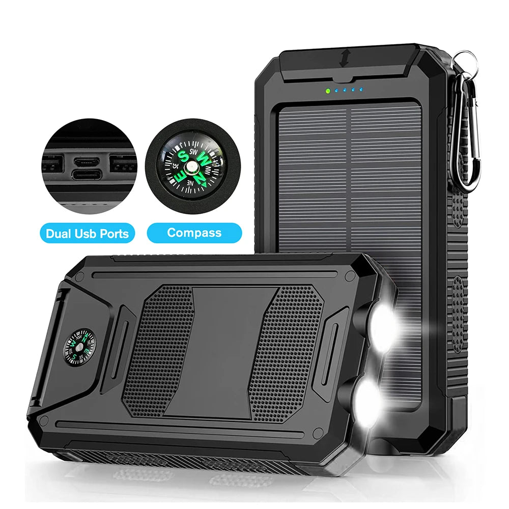 30000mAh Solar Power Bank With Dual USB Ports And LED Light For iPhone
