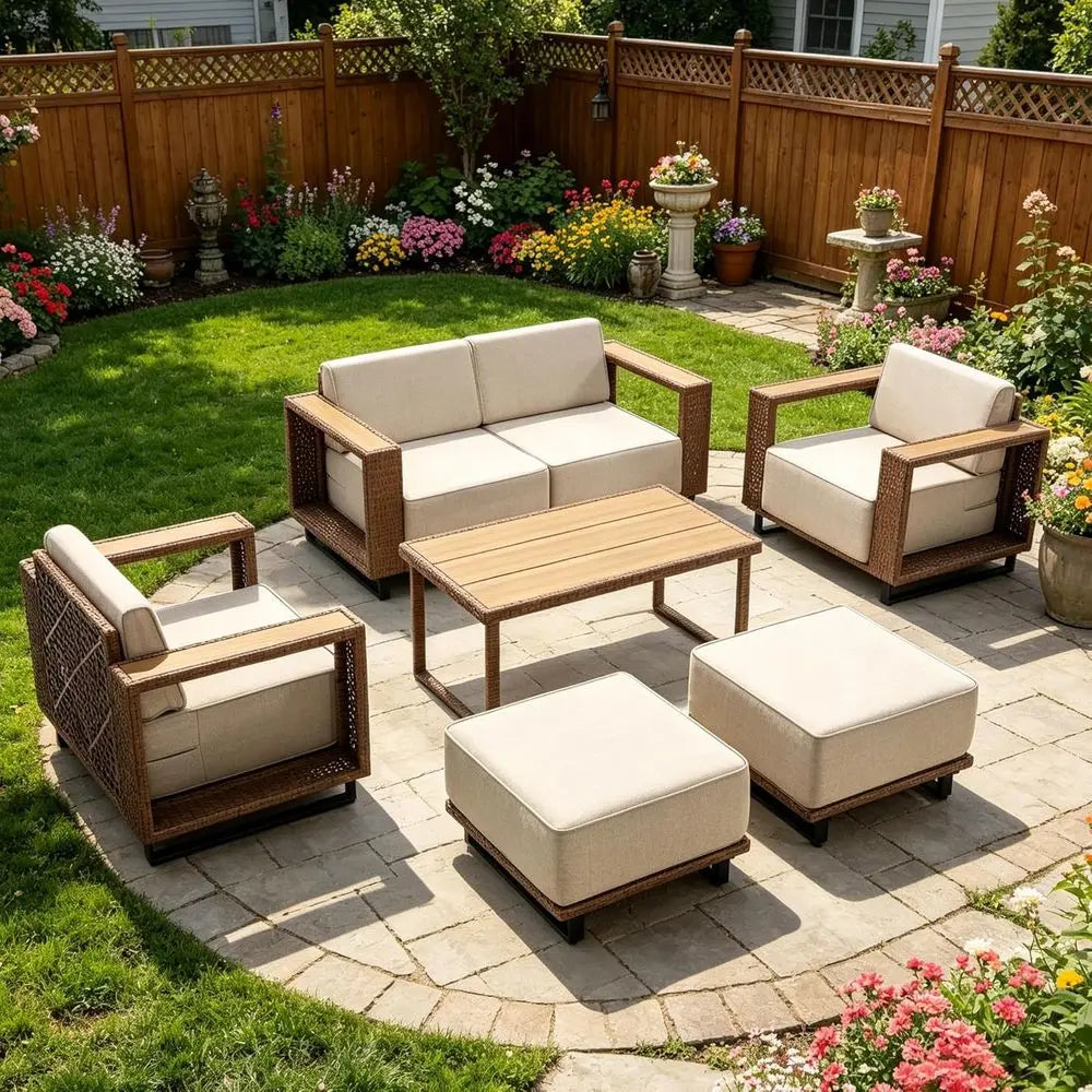 Outdoor 7 Piece All Weather PE Rattan Patio Furniture Set