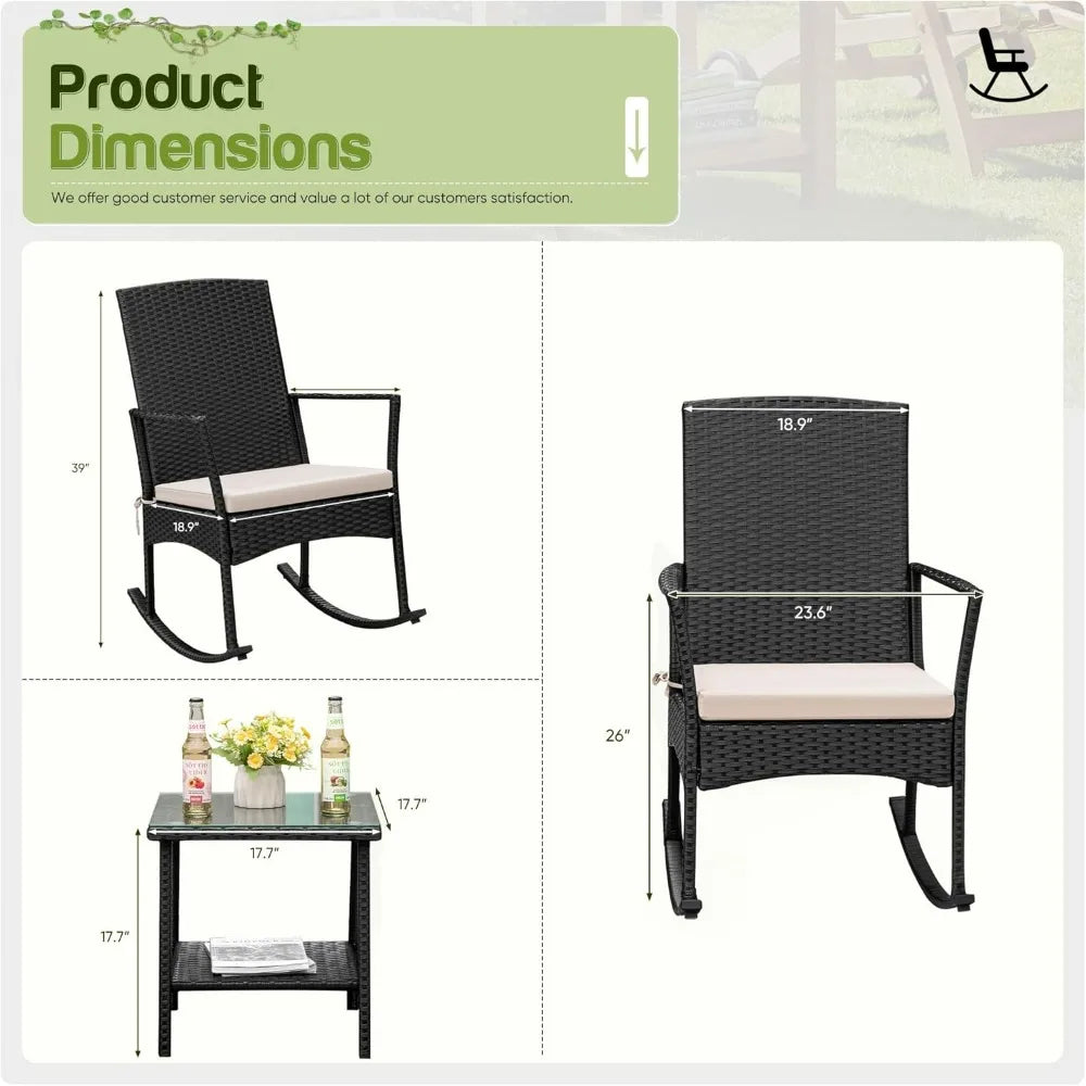 Flamaker Outdoor Rocking Chair Set Rattan Patio Chairs With Glass Table