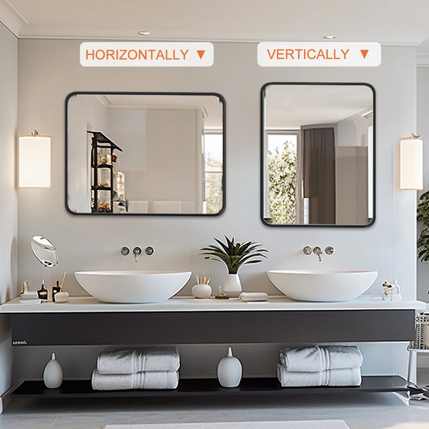 JHK Matte Metal Framed Bathroom Mirror Wall Mount Vanity