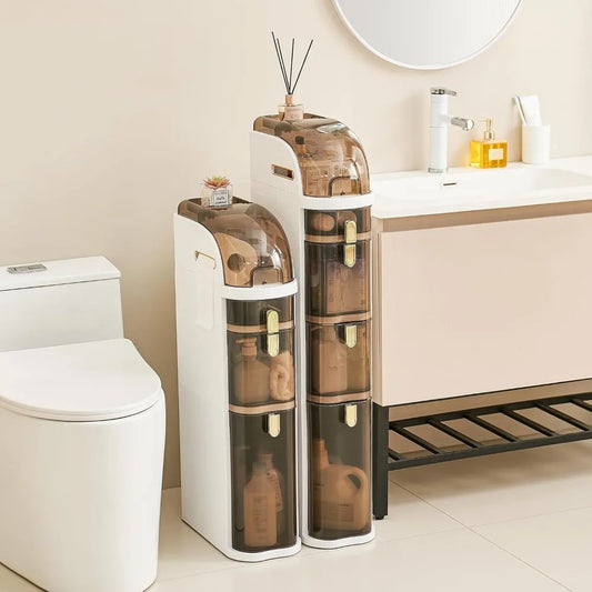 Slim 4-Tier Bathroom Floor Cabinet, Waterproof Narrow Organizer With Drawers