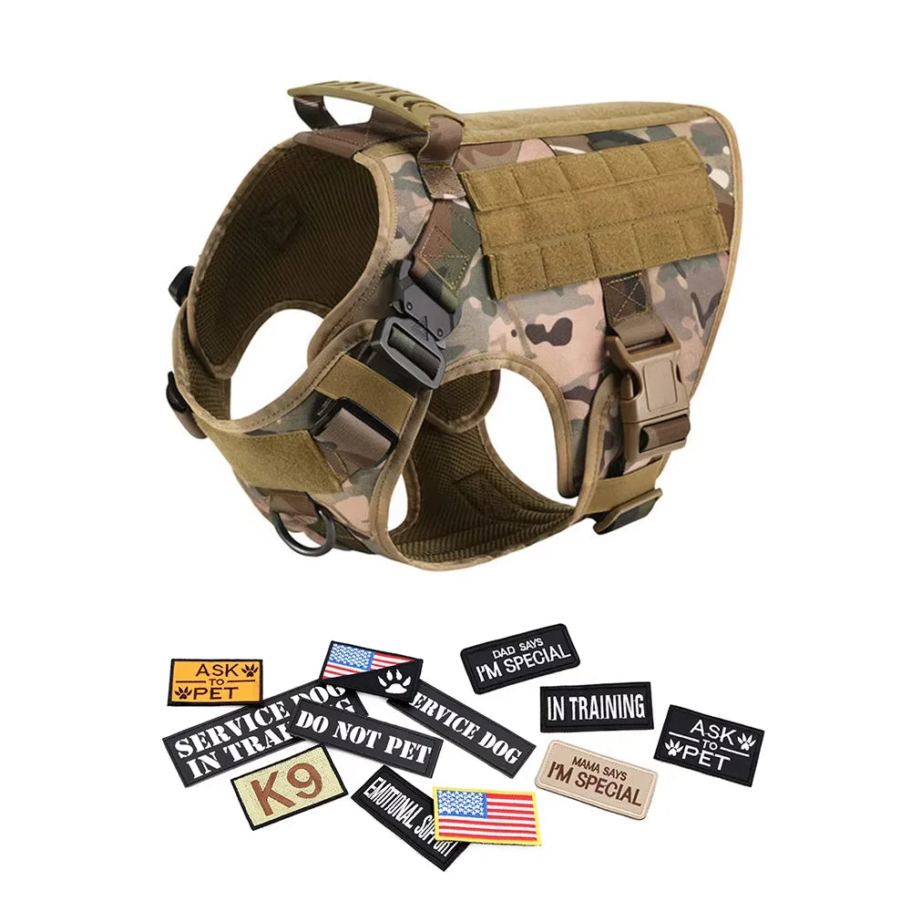 Military Large Dog Harness Vest Set With Leash And Patches
