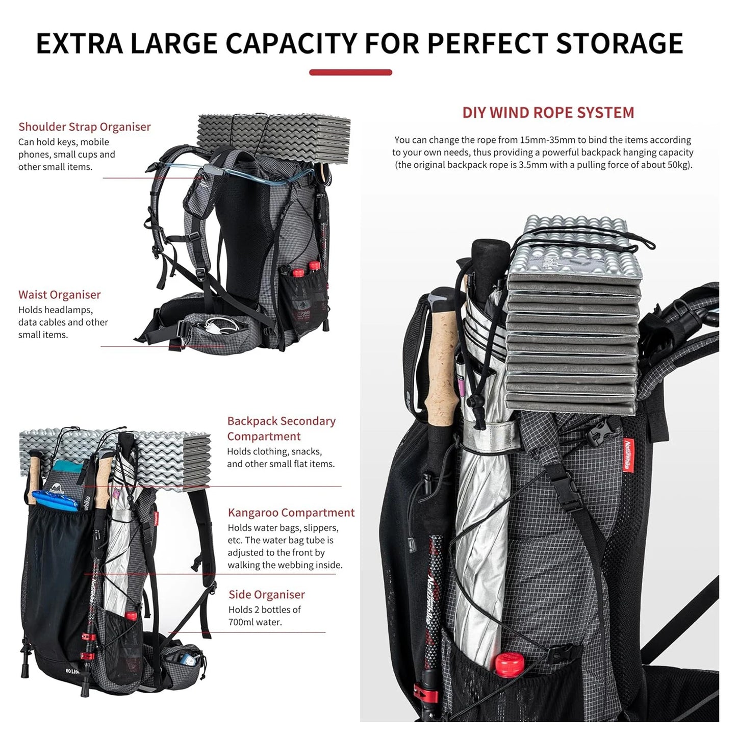 Naturehike All Seasons Waterproof Mountain Backpack With Rain Cover