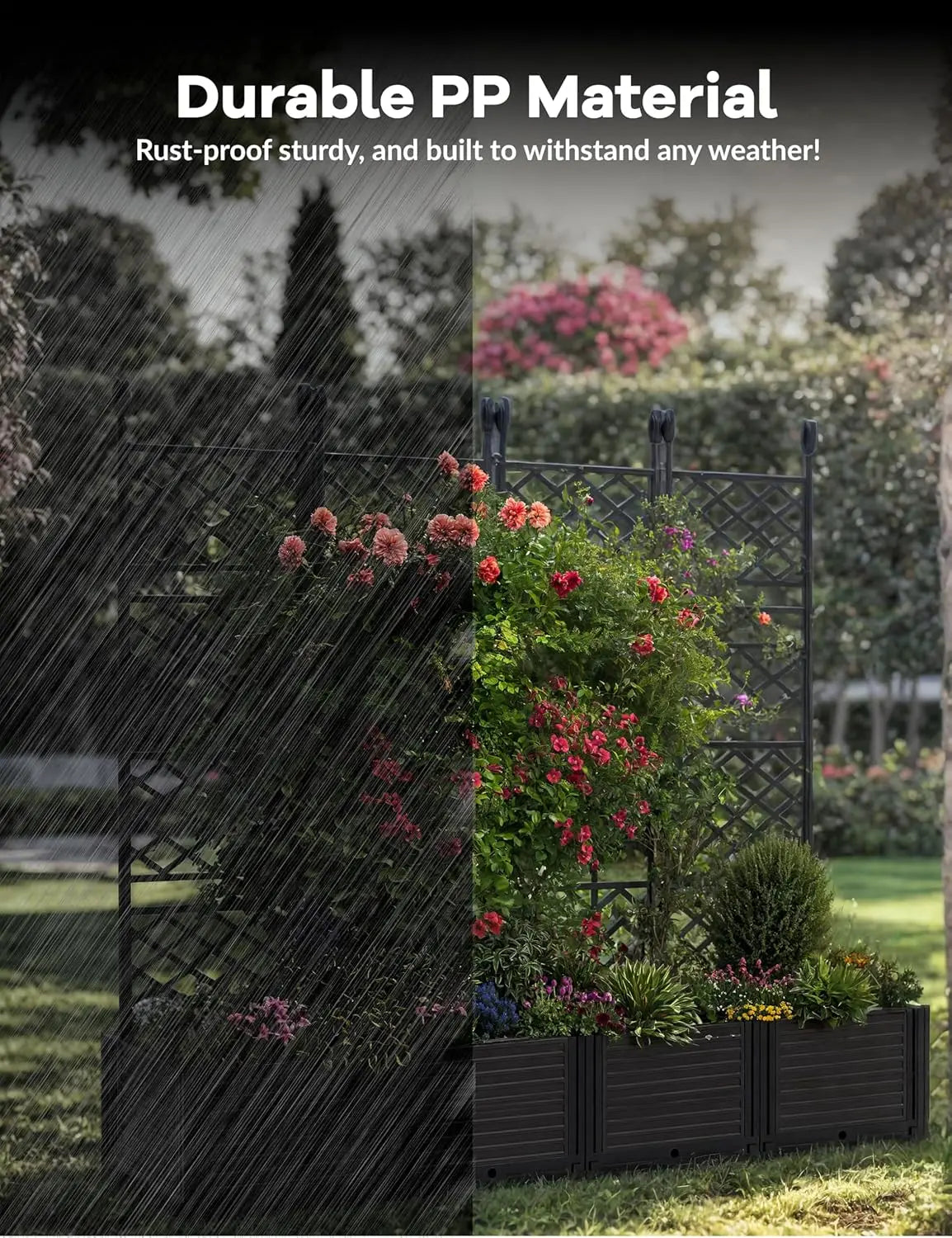 TWISTER.CK Plastic Planter Box With Trellis For Raised Garden Beds