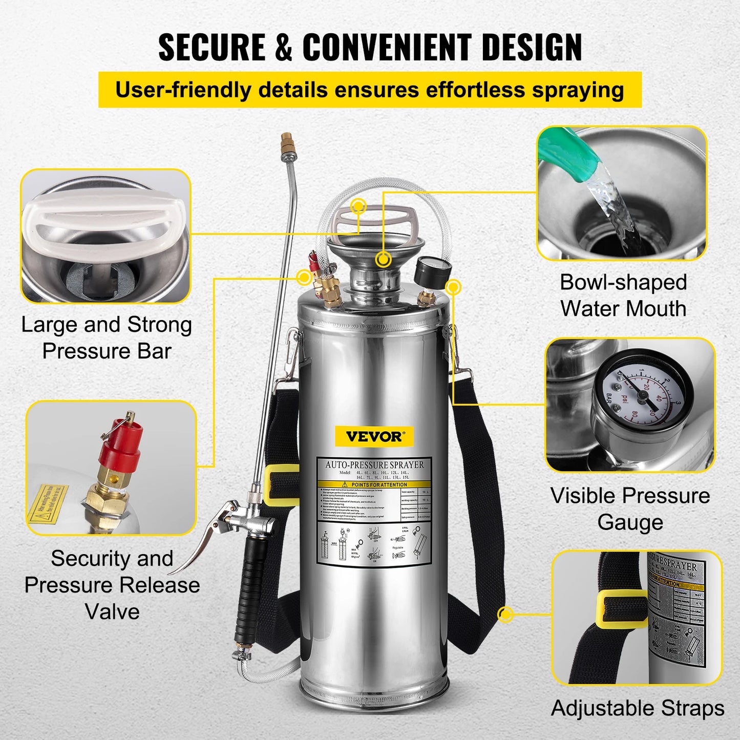 SucceBuy Hand Powered Stainless Steel Garden Sprayer