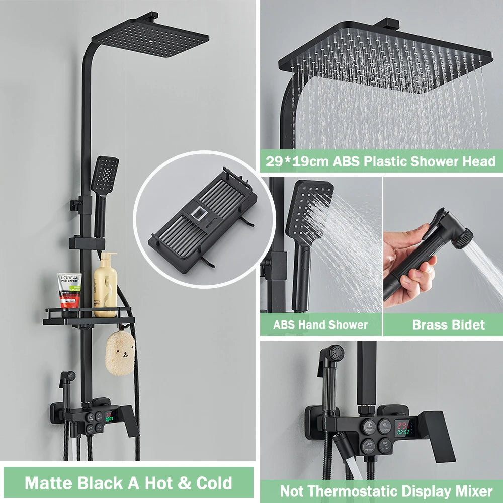 Rozin Thermostatic Shower Faucet Set Wall Mounted Digital Mixer Rainfall Bidet